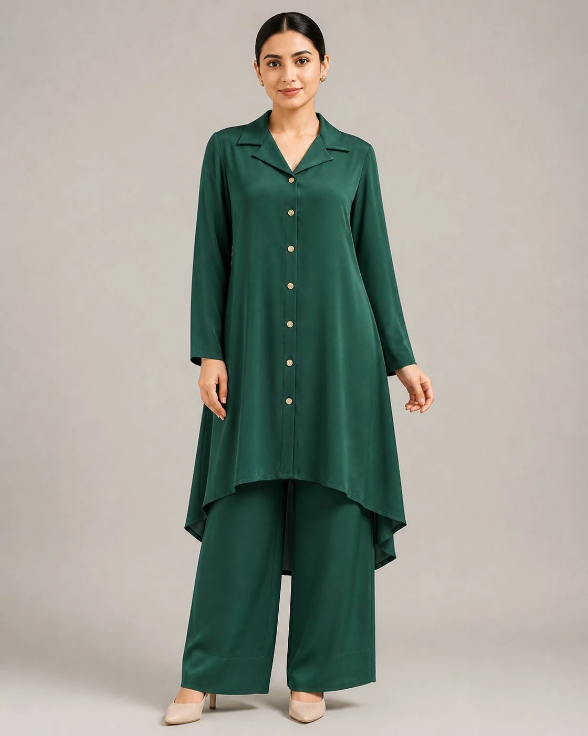Emerald Flow Co-Ord Set in Deep Emerald Green