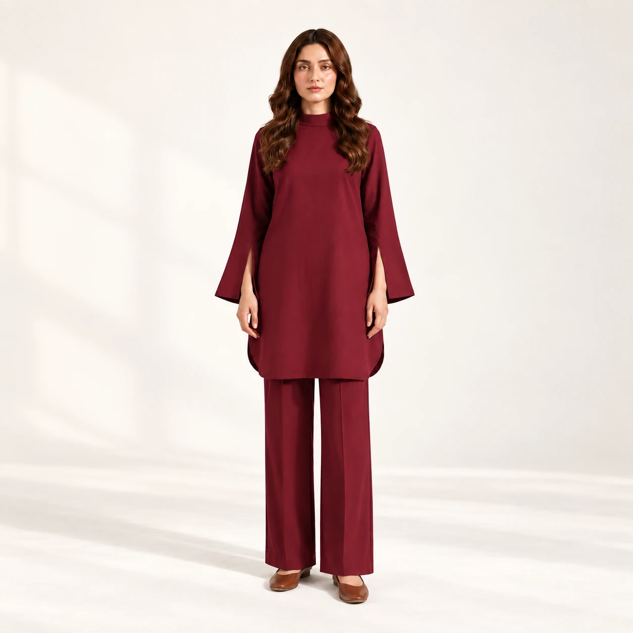 Maroon Linea, full silhouette in soft studio light